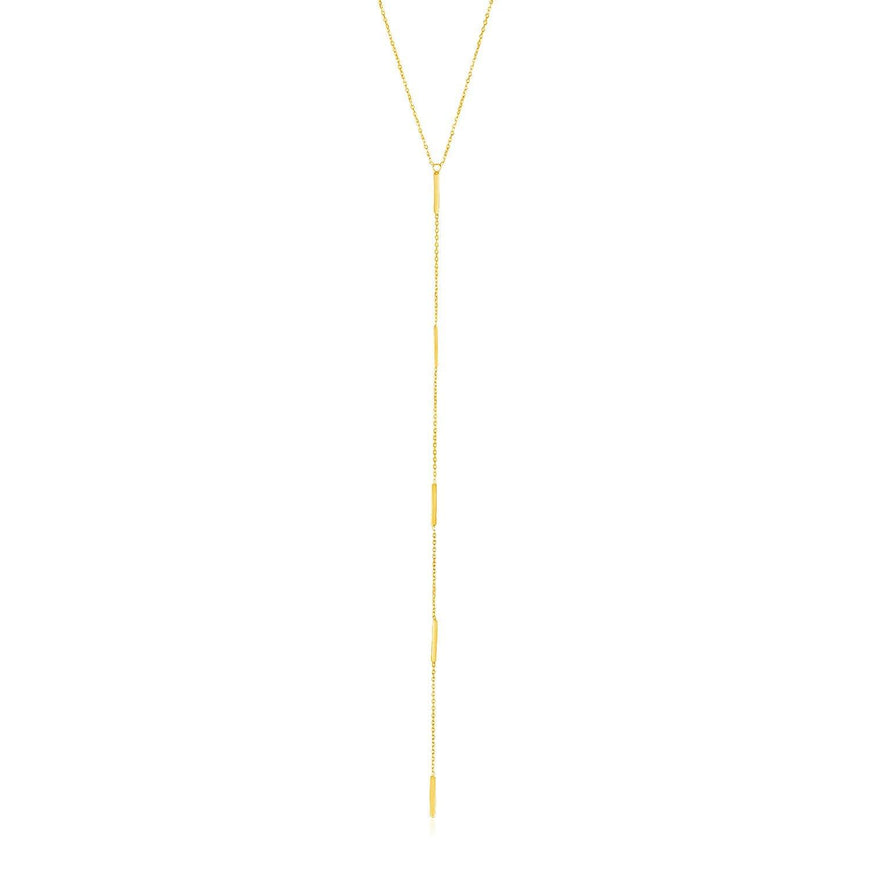 14k Yellow Gold Lariat Necklace with Small Polished Bars - Ellie Belle