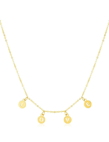 14k Yellow Gold Love Necklace with Circle Drops - Ellie Belle