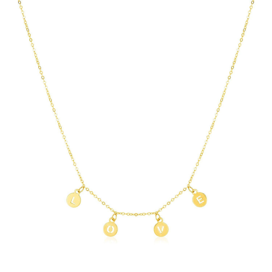 14k Yellow Gold Love Necklace with Circle Drops - Ellie Belle