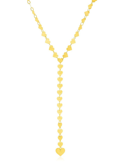 14k Yellow Gold Mirrored Heart Chain Lariat Necklace - Ellie Belle