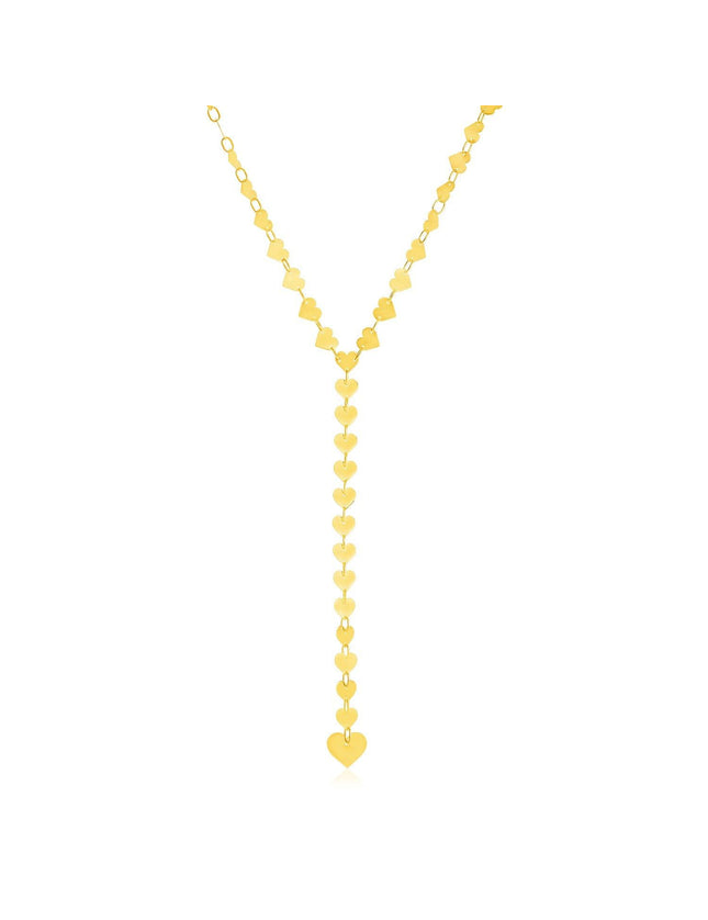 14k Yellow Gold Mirrored Heart Chain Lariat Necklace - Ellie Belle