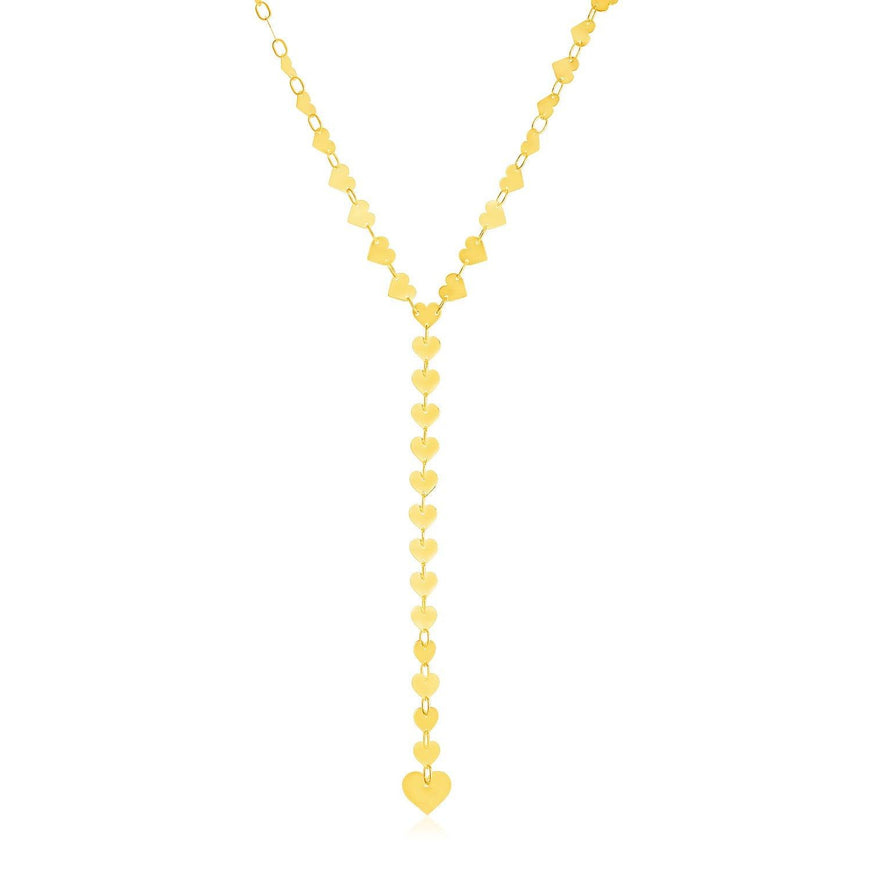 14k Yellow Gold Mirrored Heart Chain Lariat Necklace - Ellie Belle