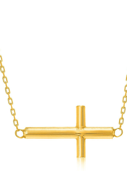 14k Yellow Gold Necklace with a Polished Cross Design - Ellie Belle