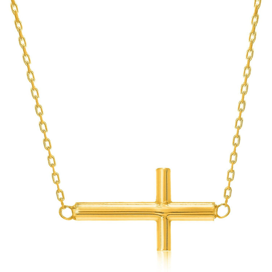 14k Yellow Gold Necklace with a Polished Cross Design - Ellie Belle