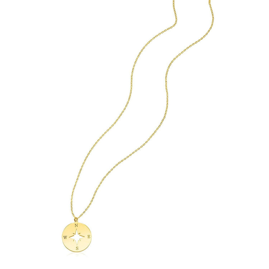 14K Yellow Gold Necklace with Compass - Ellie Belle