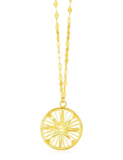 14k Yellow Gold Necklace with Compass Pendant - Ellie Belle