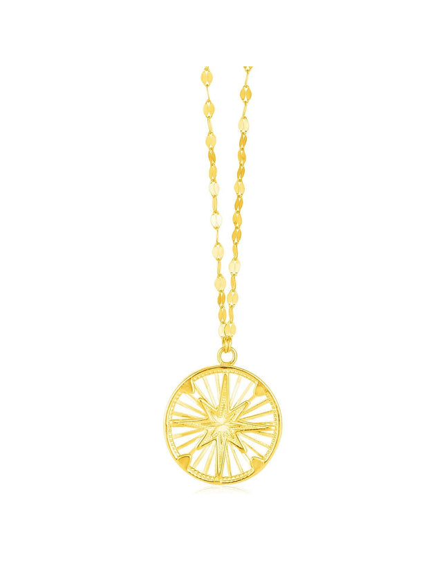 14k Yellow Gold Necklace with Compass Pendant - Ellie Belle