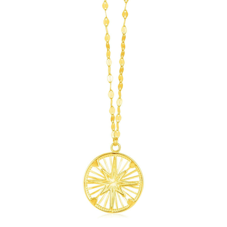 14k Yellow Gold Necklace with Compass Pendant - Ellie Belle