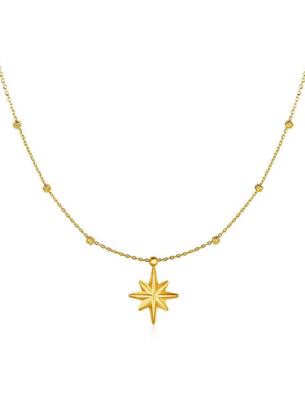 14k Yellow Gold Necklace with Eight Pointed Star and Beads - Ellie Belle