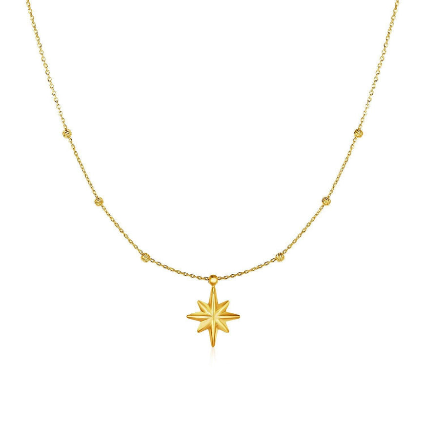 14k Yellow Gold Necklace with Eight Pointed Star and Beads - Ellie Belle