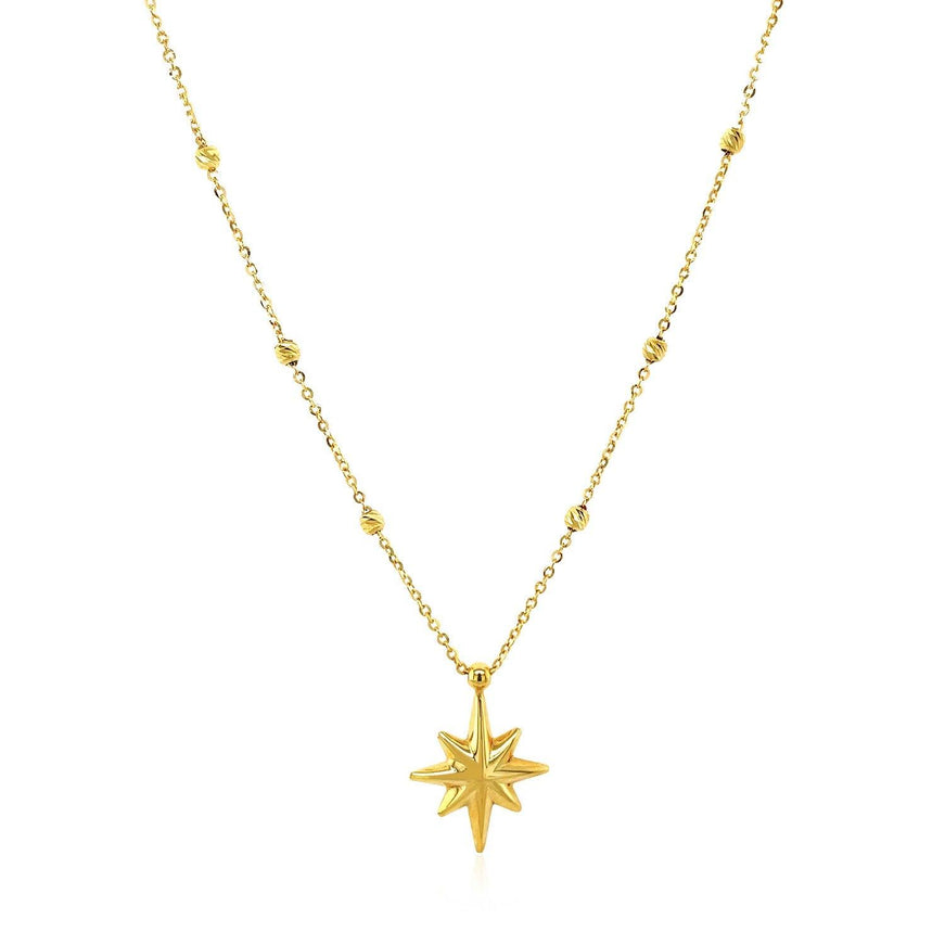 14k Yellow Gold Necklace with Eight Pointed Star and Beads - Ellie Belle