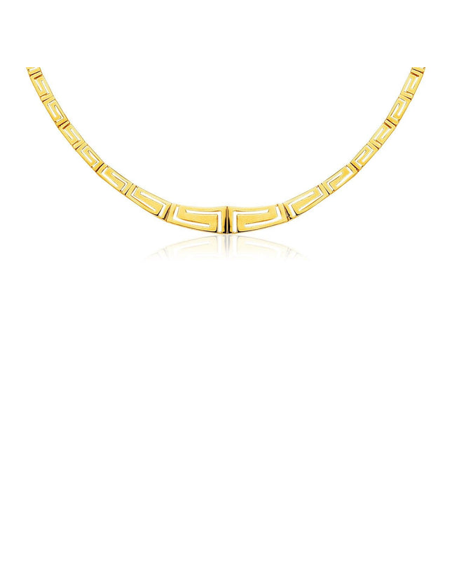 14K Yellow Gold Necklace with Graduated Greek Meander Motif Links - Ellie Belle