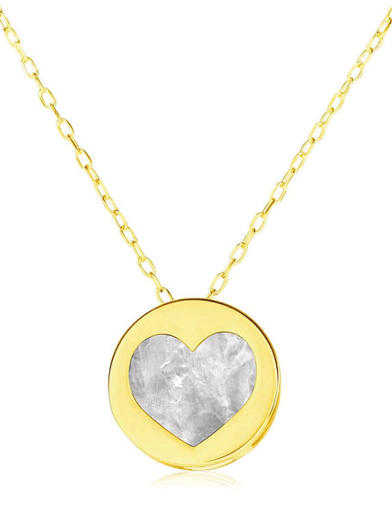 14k Yellow Gold Necklace with Heart in Mother of Pearl - Ellie Belle
