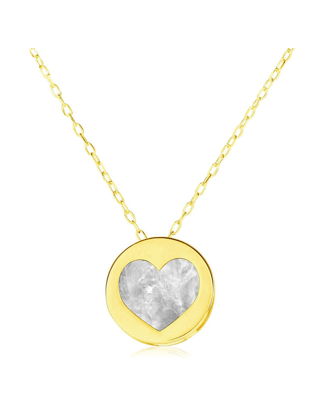 14k Yellow Gold Necklace with Heart in Mother of Pearl - Ellie Belle