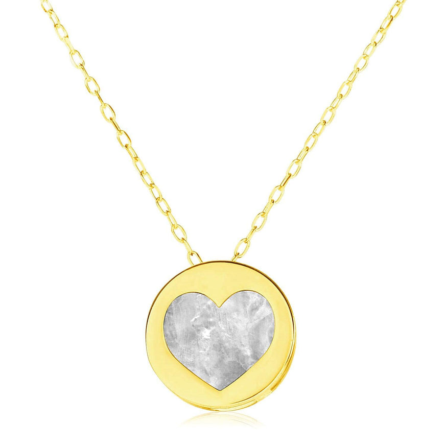 14k Yellow Gold Necklace with Heart in Mother of Pearl - Ellie Belle