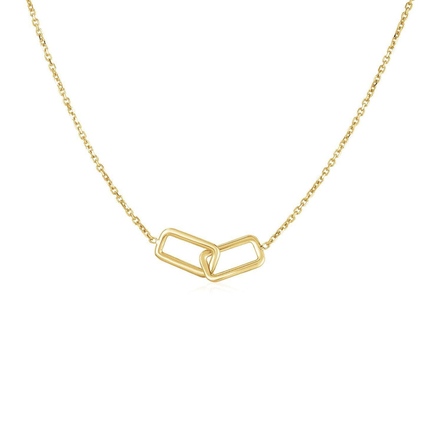 14k Yellow Gold Necklace with Interlocking Petite Rectangles - Ellie Belle