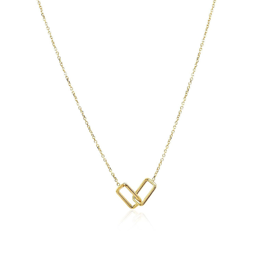 14k Yellow Gold Necklace with Interlocking Petite Rectangles - Ellie Belle