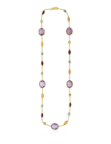 14k Yellow Gold Necklace with Multi-Colored Stones - Ellie Belle