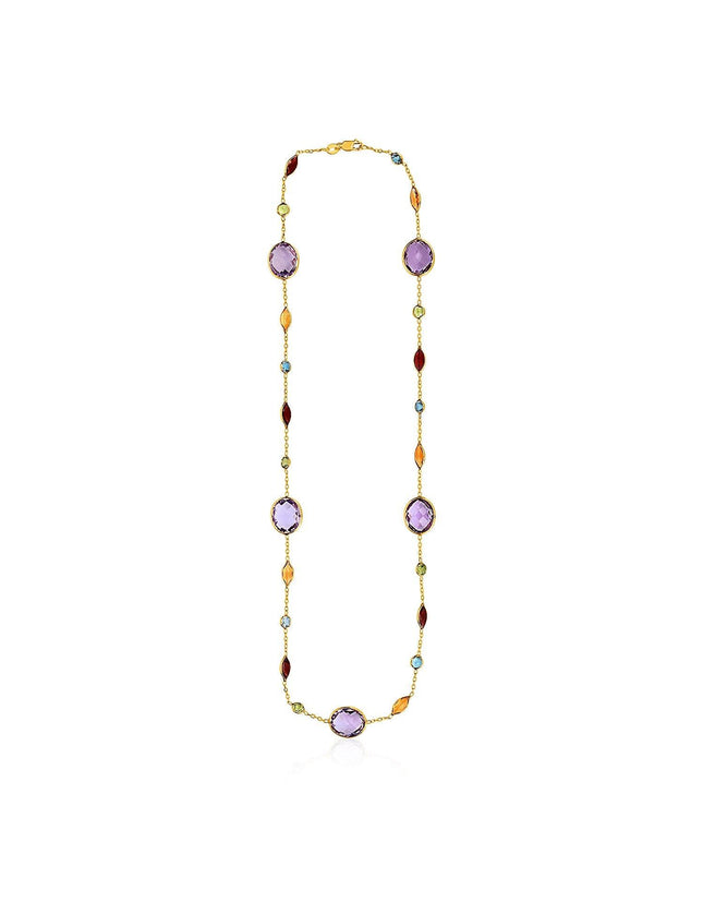 14k Yellow Gold Necklace with Multi-Colored Stones - Ellie Belle