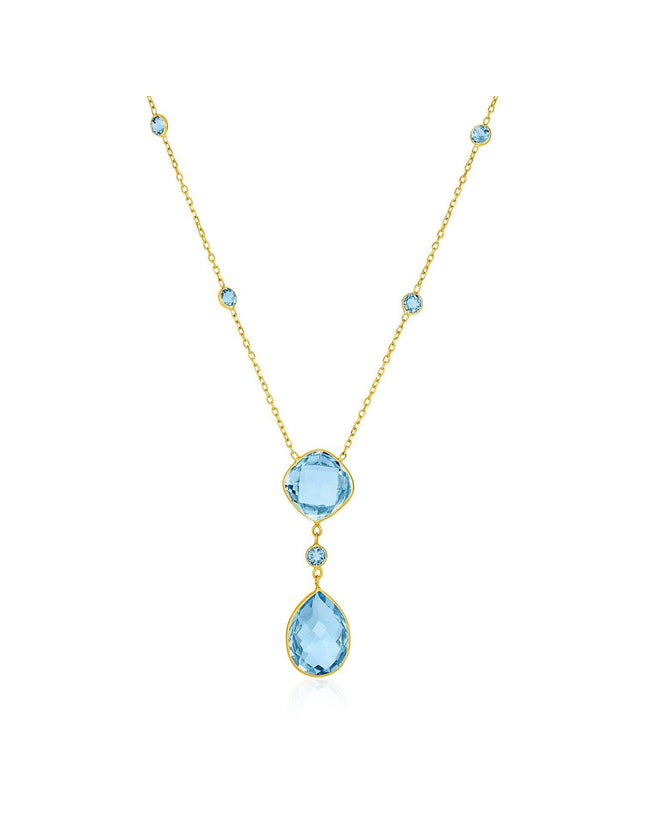 14k Yellow Gold Necklace with Pear-Shaped and Cushion Blue Topaz Briolettes - Ellie Belle