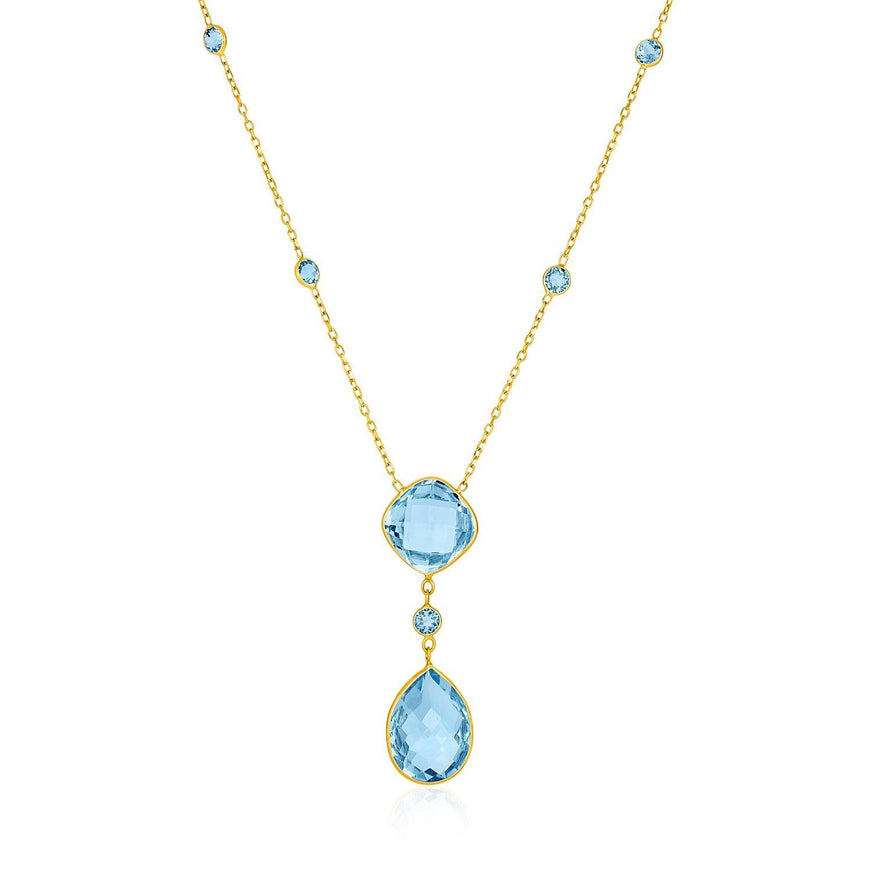 14k Yellow Gold Necklace with Pear-Shaped and Cushion Blue Topaz Briolettes - Ellie Belle