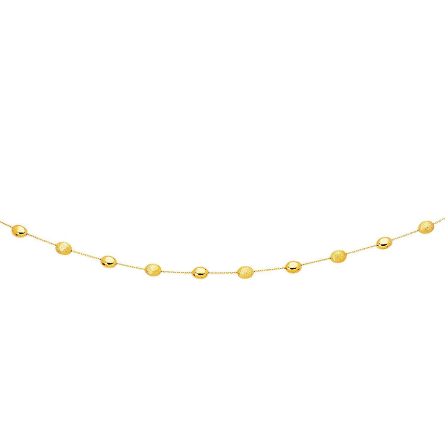 14k Yellow Gold Necklace with Polished and Textured Pebble Stations - Ellie Belle