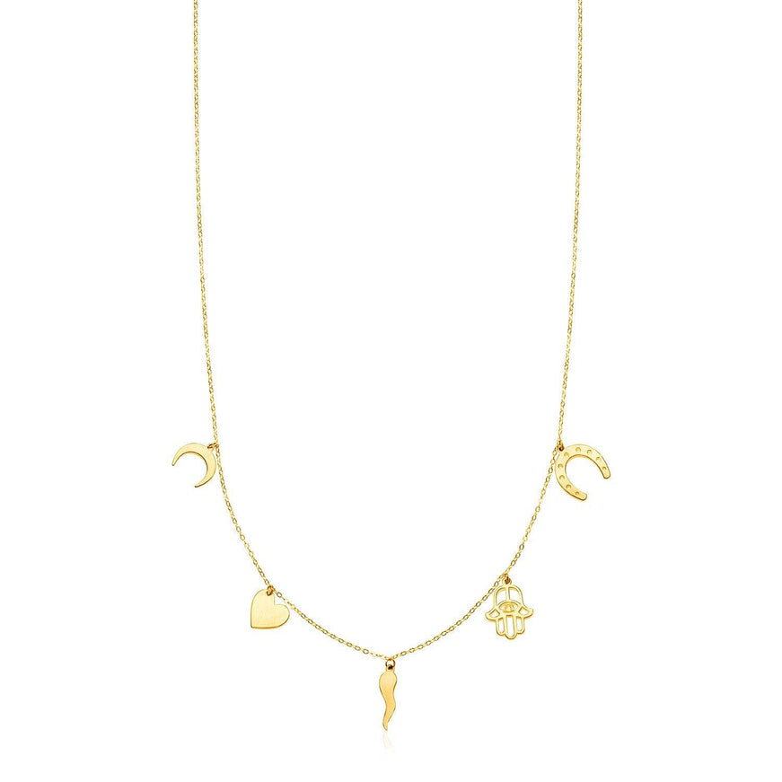 14K Yellow Gold Necklace with Polished Charms - Ellie Belle