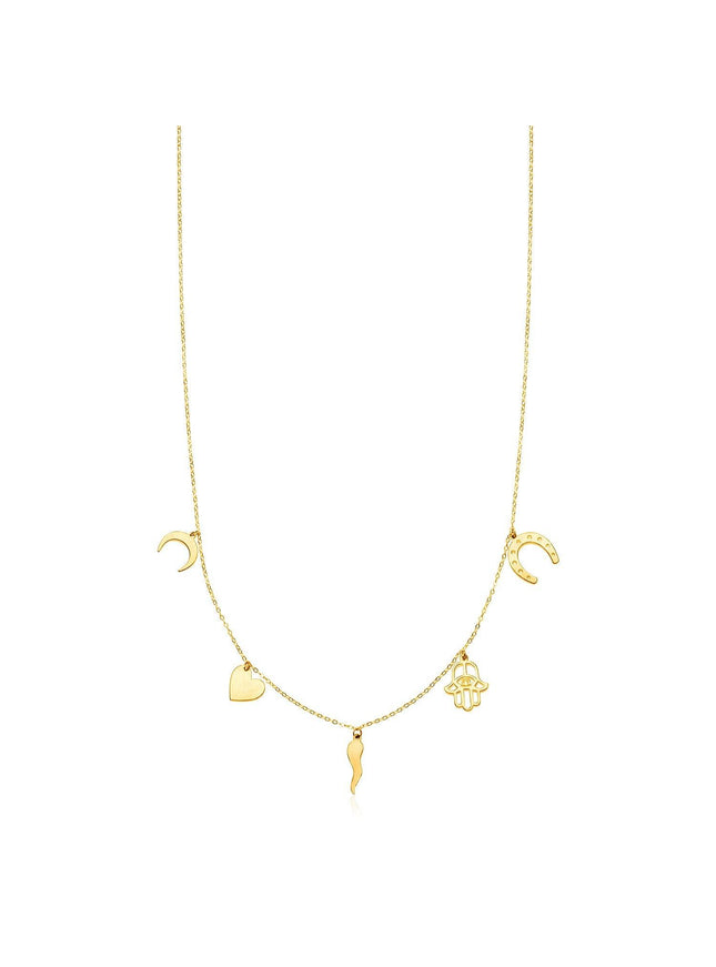 14K Yellow Gold Necklace with Polished Charms - Ellie Belle