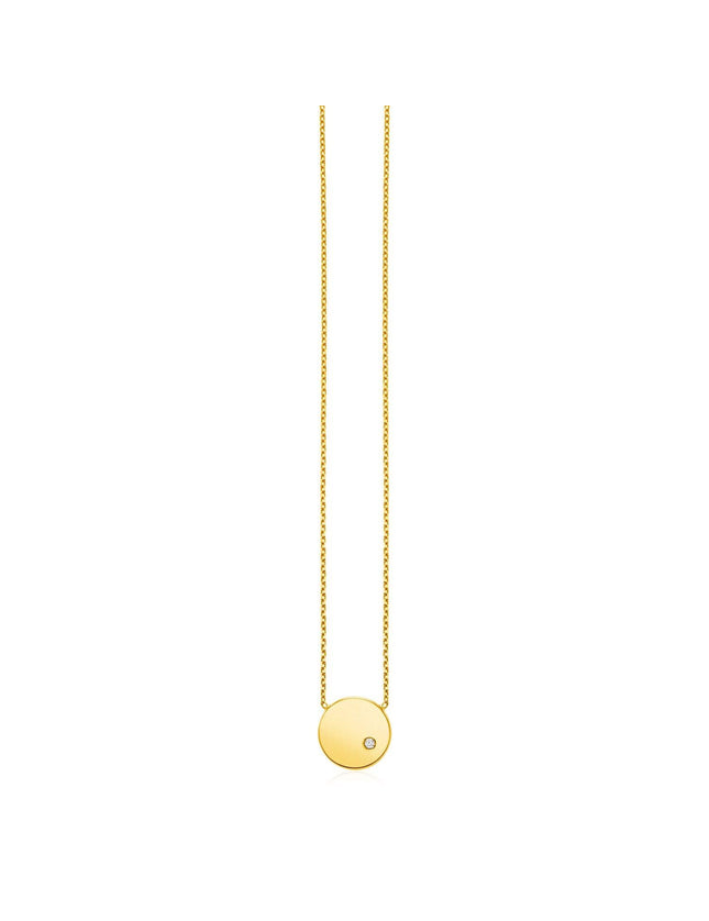 14k Yellow Gold Necklace with Polished Round Pendant with Diamond - Ellie Belle