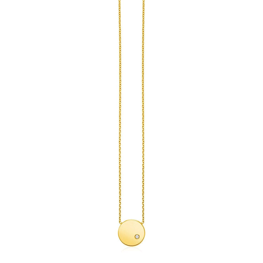 14k Yellow Gold Necklace with Polished Round Pendant with Diamond - Ellie Belle