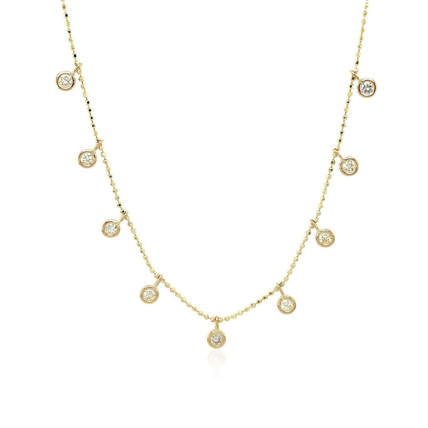 14k Yellow Gold Necklace with Round Diamond Charms - Ellie Belle