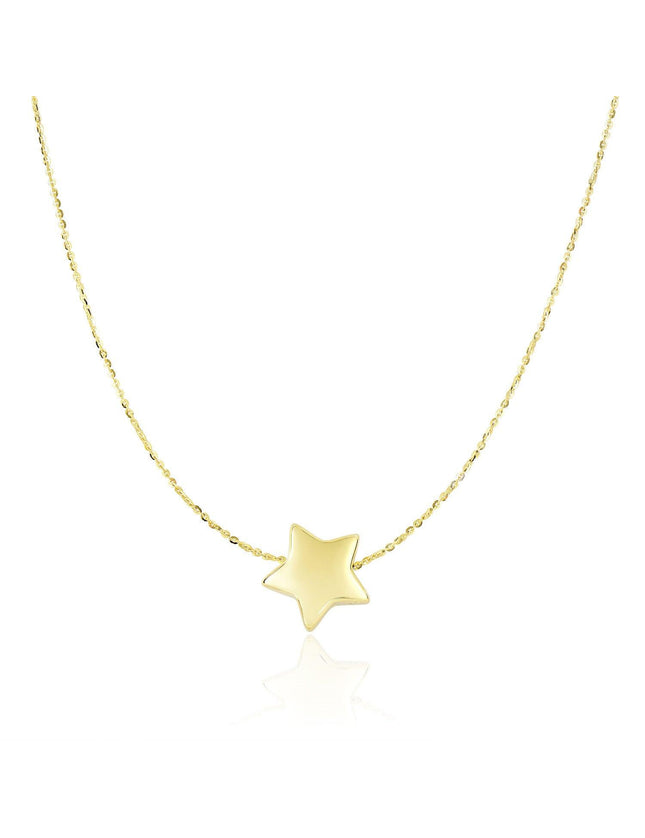 14k Yellow Gold Necklace with Shiny Puffed Sliding Star Charm - Ellie Belle