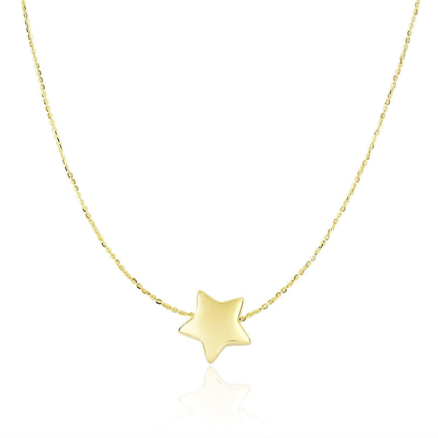 14k Yellow Gold Necklace with Shiny Puffed Sliding Star Charm - Ellie Belle