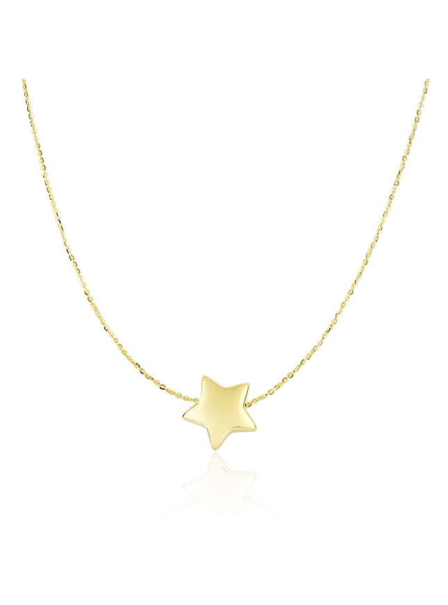 14k Yellow Gold Necklace with Shiny Puffed Sliding Star Charm - Ellie Belle