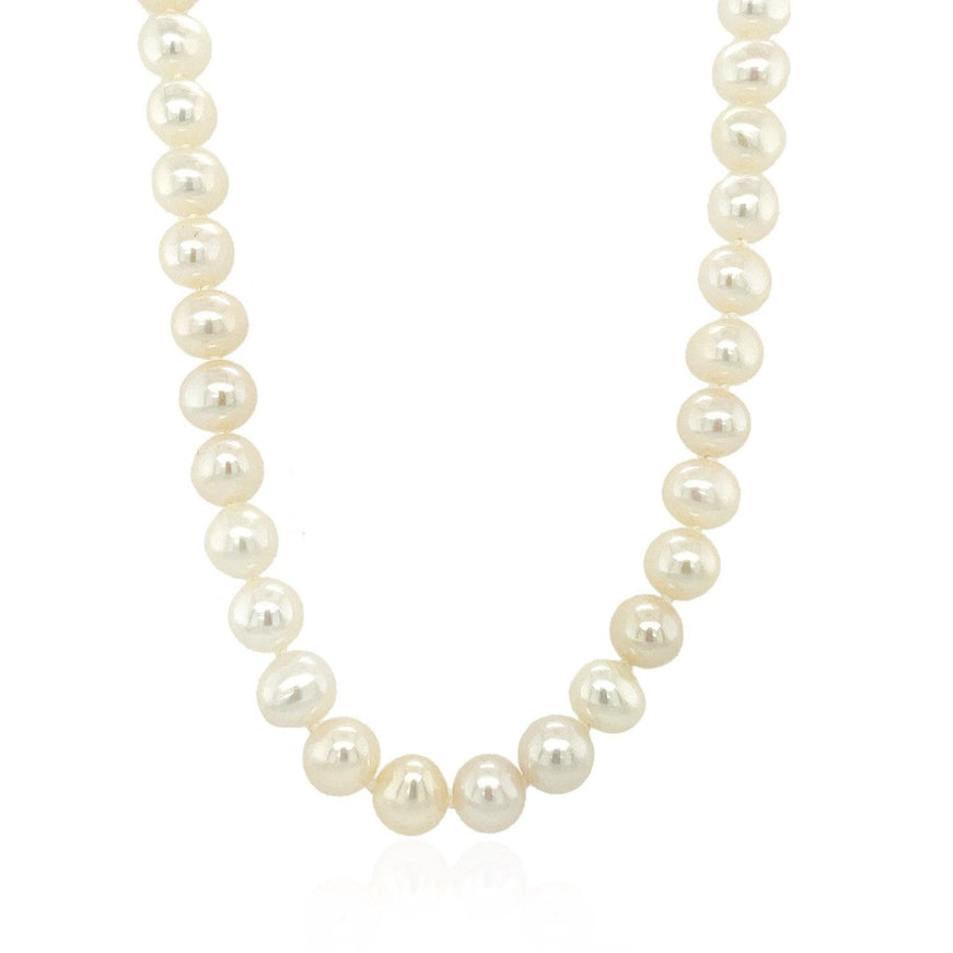 14k Yellow Gold Necklace with White Freshwater Cultured Pearls (6.0mm to 6.5mm) - Ellie Belle