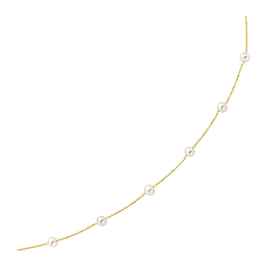 14k Yellow Gold Necklace with White Pearls - Ellie Belle