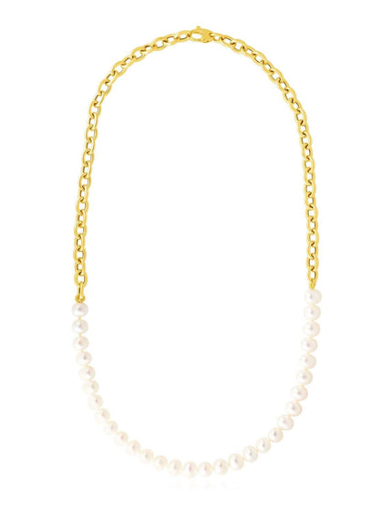 14k Yellow Gold Oval Chain Necklace with Pearls - Ellie Belle