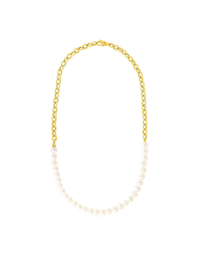 14k Yellow Gold Oval Chain Necklace with Pearls - Ellie Belle
