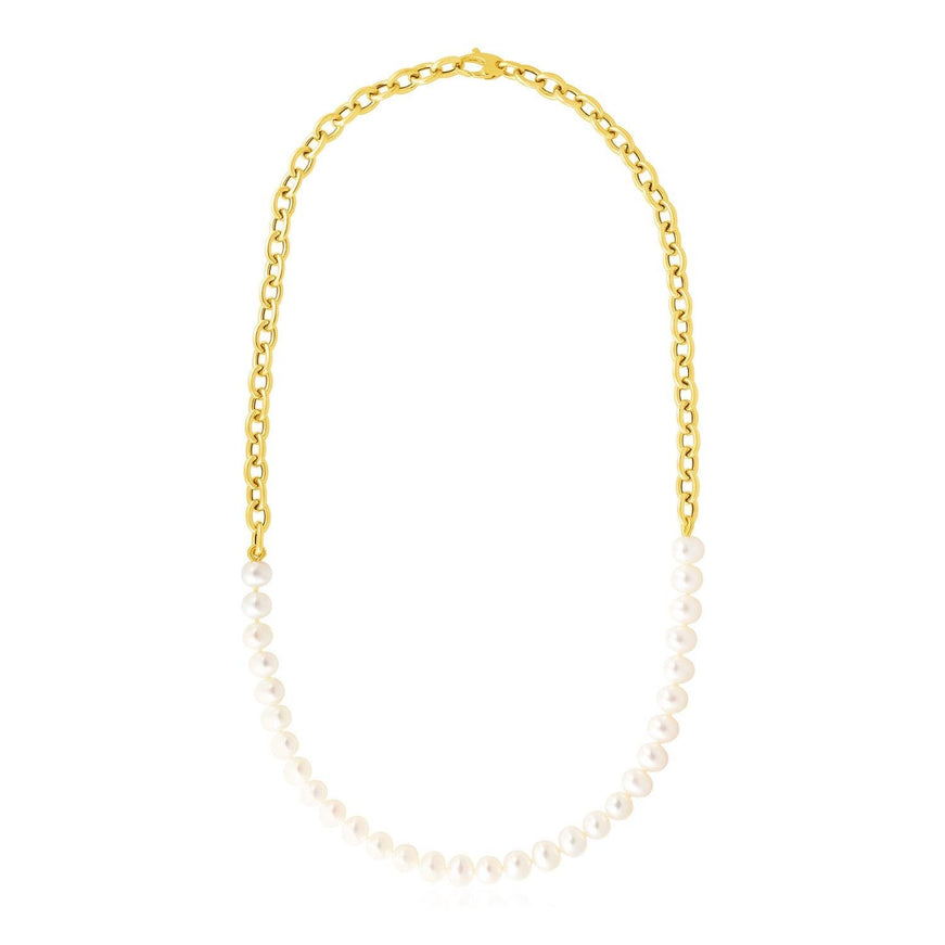 14k Yellow Gold Oval Chain Necklace with Pearls - Ellie Belle