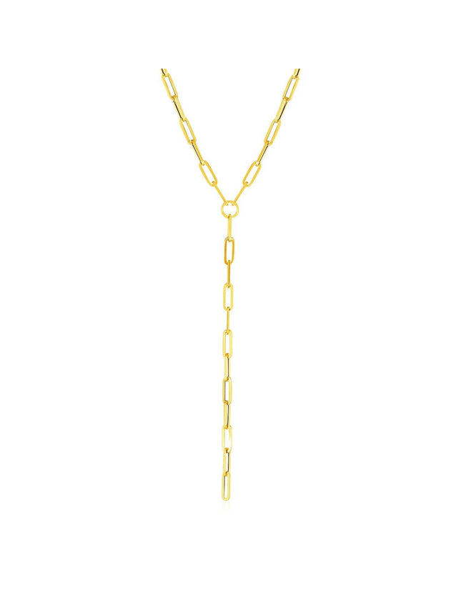 14k Yellow Gold Paperclip Chain Lariat Necklace - Ellie Belle