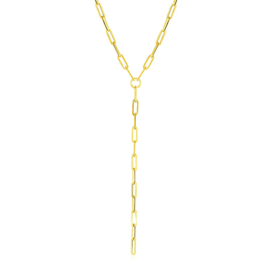 14k Yellow Gold Paperclip Chain Lariat Necklace - Ellie Belle