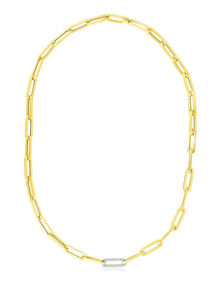14k Yellow Gold Paperclip Chain Necklace with Diamond Link - Ellie Belle