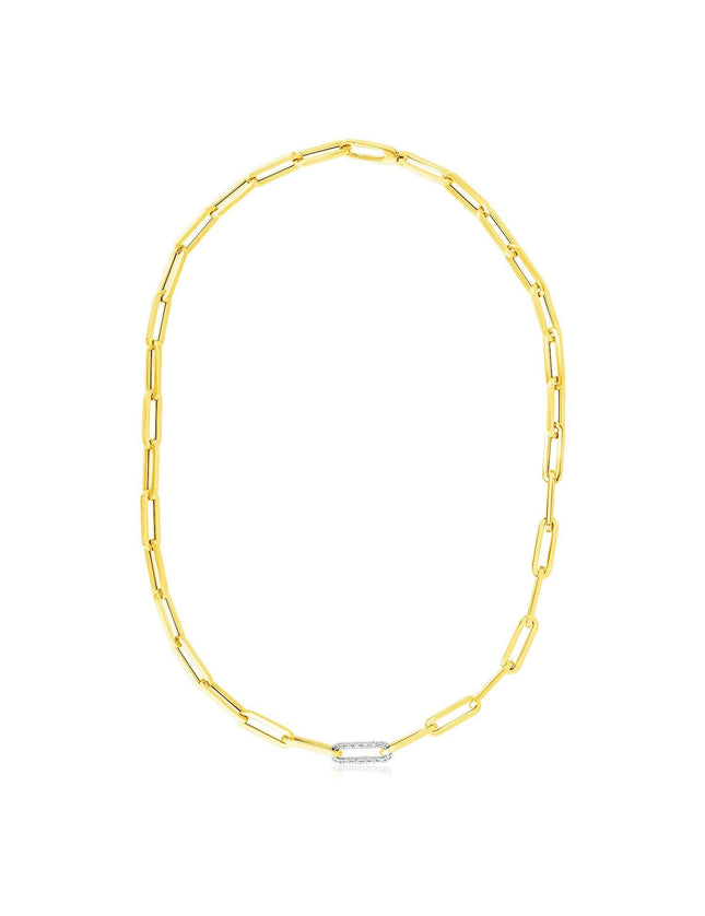 14k Yellow Gold Paperclip Chain Necklace with Diamond Link - Ellie Belle