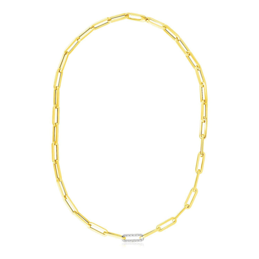 14k Yellow Gold Paperclip Chain Necklace with Diamond Link - Ellie Belle