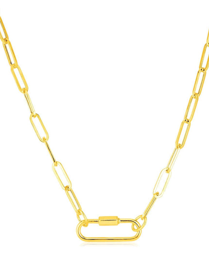 14k Yellow Gold Paperclip Chain Necklace with Oval Carabiner Clasp - Ellie Belle