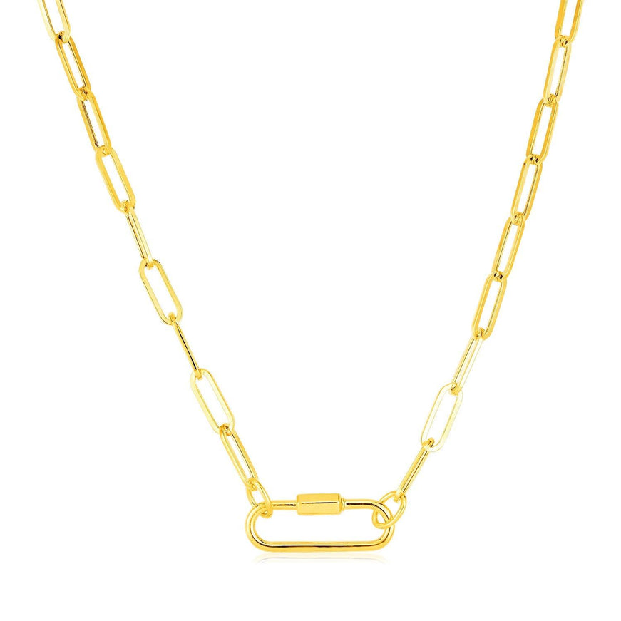 14k Yellow Gold Paperclip Chain Necklace with Oval Carabiner Clasp - Ellie Belle