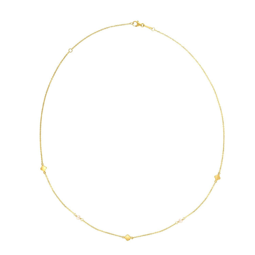 14k Yellow Gold Pearl Clover Necklace - Ellie Belle