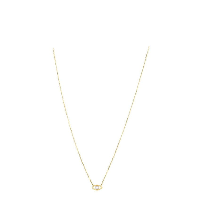 14k Yellow Gold Pearl Evil Eye Necklace - Ellie Belle