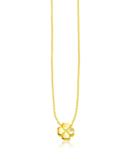 14k Yellow Gold Polished Four Leaf Clover Necklace with Diamond - Ellie Belle