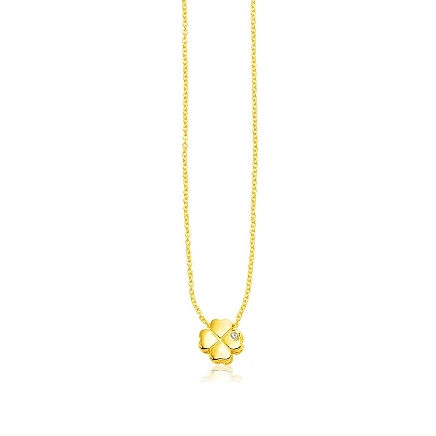 14k Yellow Gold Polished Four Leaf Clover Necklace with Diamond - Ellie Belle